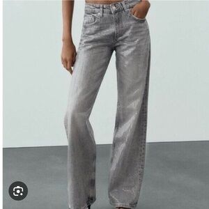 ZARA Grey Sequin Relaxed Fit Jean